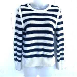 Liz Claiborne Blue & White Striped Knit Sailor Sweater with Buttons Size Medium